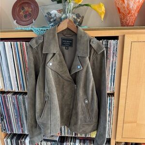 NW/OT Lucky Brand Olive Green/Gray/Taupe butter-soft Goatskin Suede  Jacket, XL